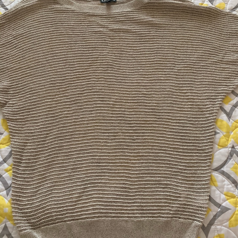 beige express sweater with glitter accent